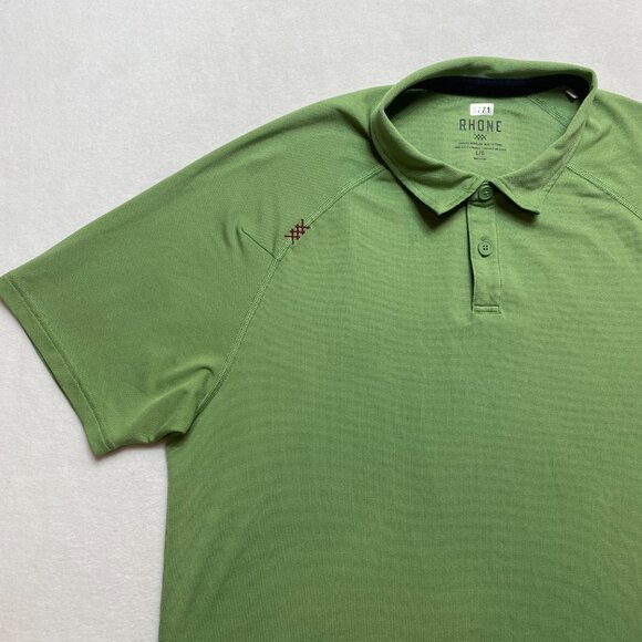 Rhone Polo Shirt Mens L Green Tech Stretch Reg Fit Collared Golf - Picture 6 of 12